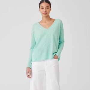 NWT Eileen Fisher Organic Linen Cotton Slub V-Neck Top